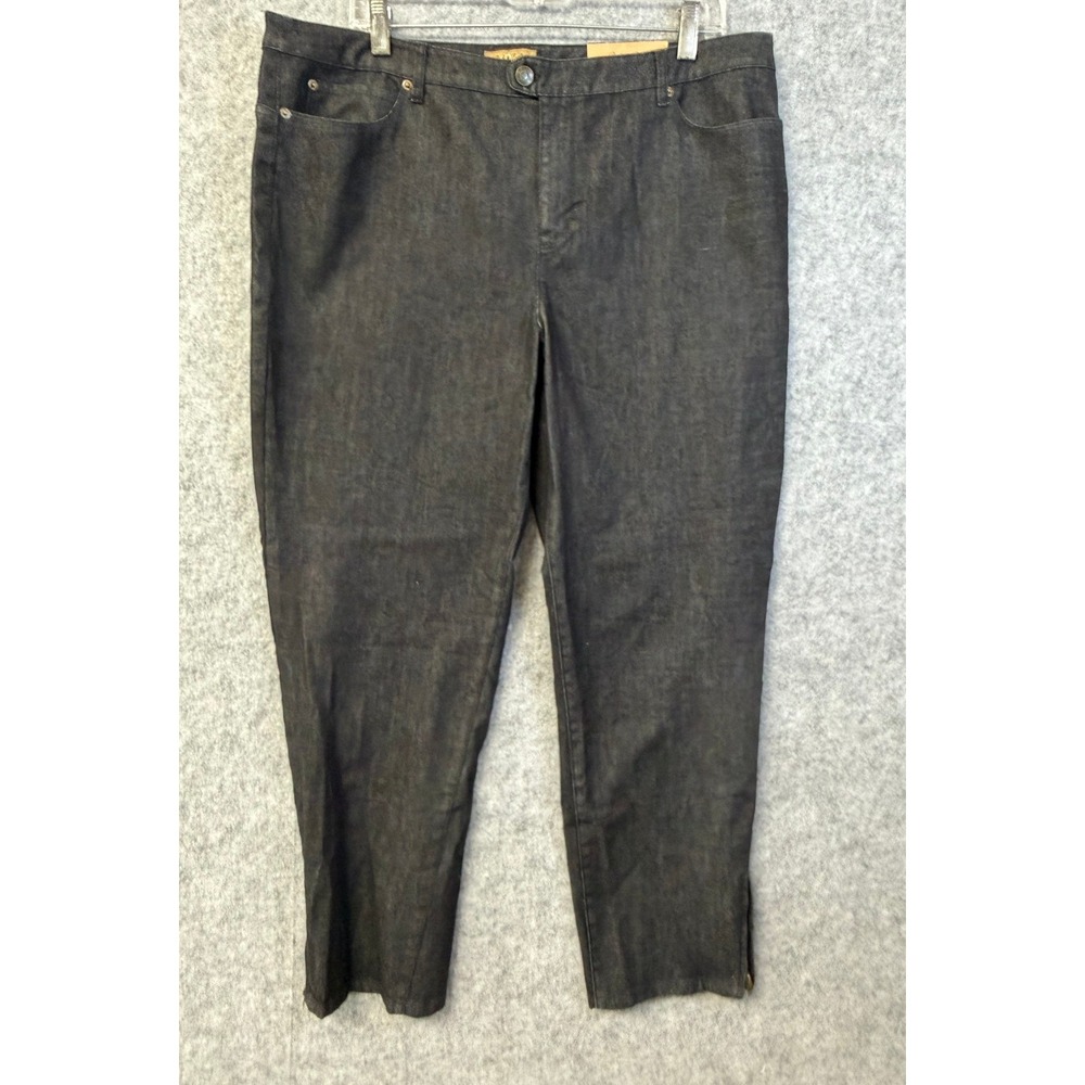 Peck & Peck Premium Denim Dark Wash Ankle Zip Slim Leg Pants Womens Black Indigo
